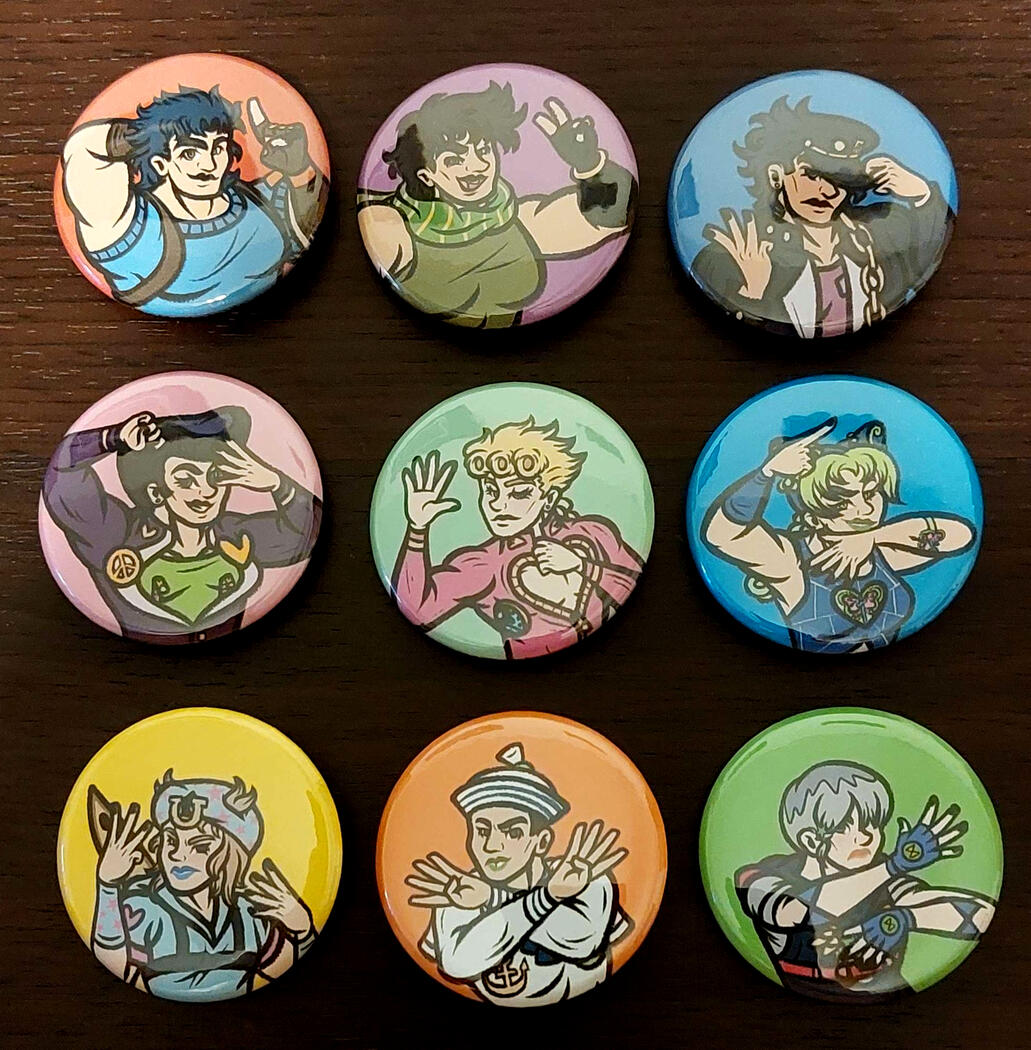 JoJo&#39;s Bizarre Adventure Buttons (Part 1-9 Protagonists)